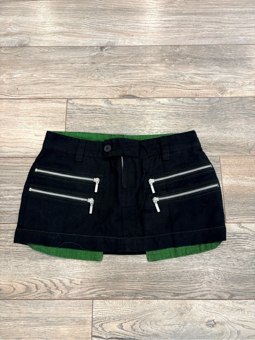 Billabong Black Mini Skirt with Green Patterned Waistband and Pockets